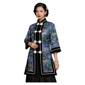 VTG Dragon Kimono Jacket Medium Metallic Brocade Japanese Velvet Trim Kawasaki